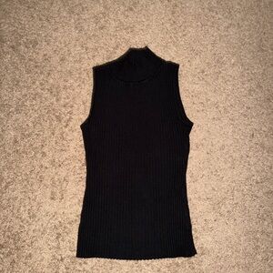 Black Ribbed Mock Neck Sleeveless Top